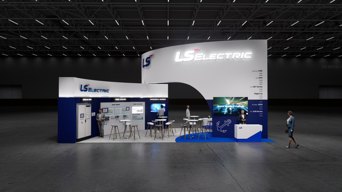 ▲LS일렉트릭은 21일부터 24일까지 부산 벡스코에서 열리는, 세계 최대 규모 조선·해양 기자재 전시회 '국제 조선 및 해양 산업전(KOMARINE 2025, 이하 코마린)'에 참가한다고 밝혔다. 사진은 LS일렉트릭의 코마린 2025 부스 조감도. (사진제공-LS일렉트릭)