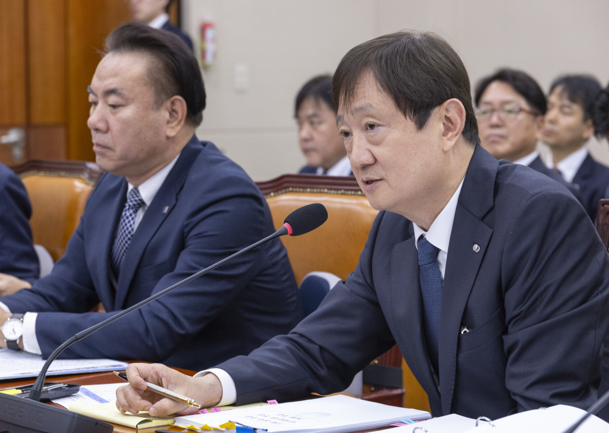 ▲이찬진 금융감독원장이 21일 국회에서 열린 2025년도 정무위원회 국정감사에 출석해 의원 질의에 답하고 있다.  (연합뉴스)