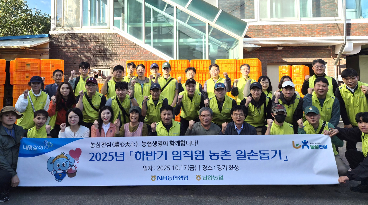 ▲10월 17일 NH농협생명 IT지원부 임직원들이 경기도 화성시에서 농촌일손돕기를 실시했다. (제공 NH농협생명)
