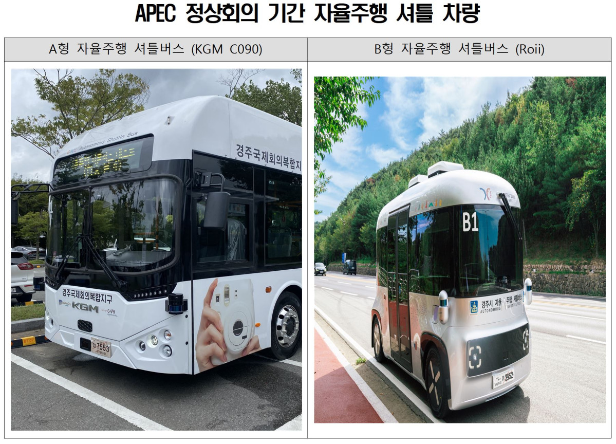 ▲APEC 정상회의 기간 참가자들의 이동을 도울 자율주행 셔틀 차량. (사진제공=국토교통부)