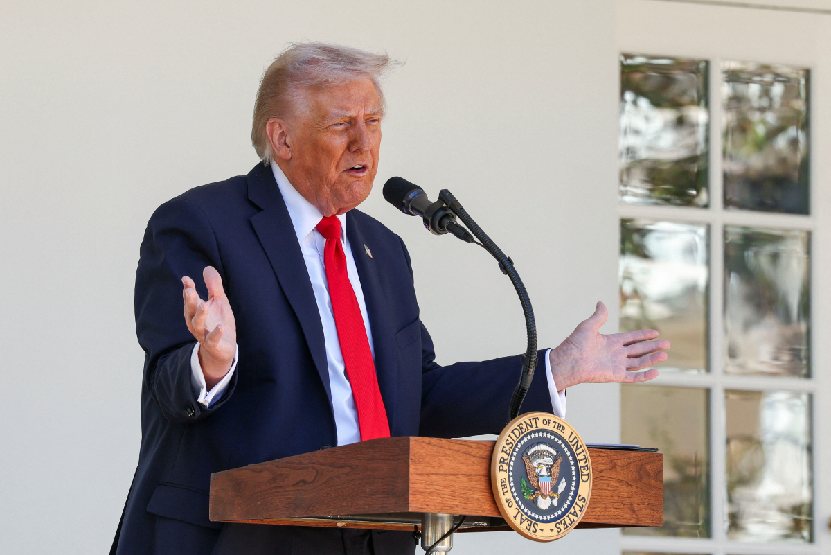 ▲도널드 트럼프 미국 대통령이 21일(현지시간) 워싱턴D.C. 백악관 로즈가든에서 오찬을 주최하고 있다.  (워싱턴D.C./로이터연합뉴스)