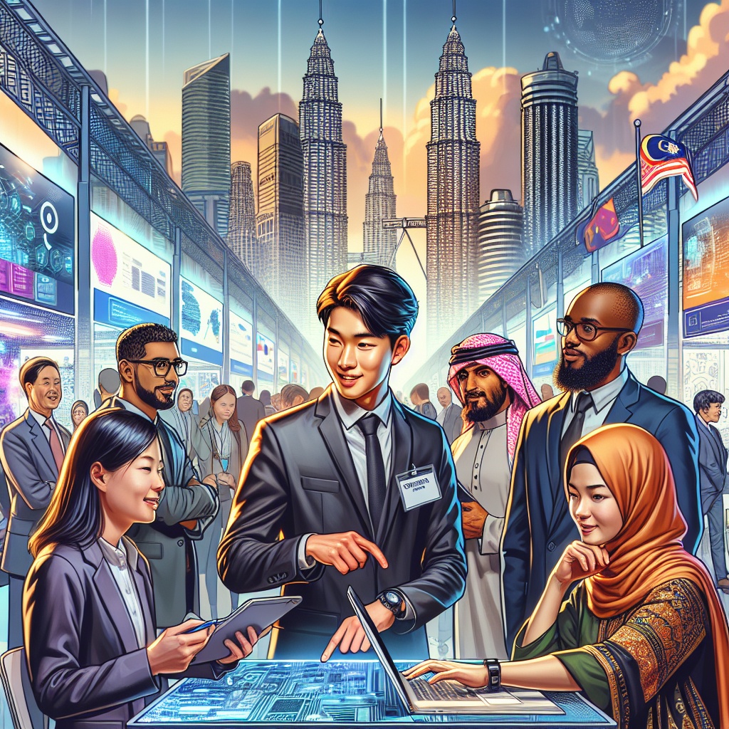 ▲말레이시아 쿠알라룸푸르에서 열린 국제 비즈니스 행사에 적극적으로 참여하고 있는 인천사 젊은 기업가들을 묘사한 이미지 (김재학 기자·오픈AI 달리)
