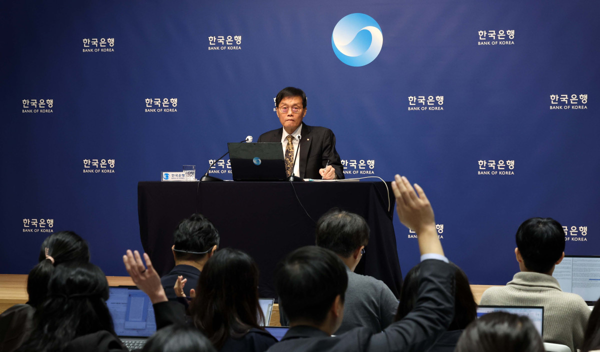▲이창용 한국은행 총재가 23일 서울 중구 한국은행에서 금융통화위원회 기준금리 결정에 관한 기자간담회를 갖고 있다. 사진공동취재단