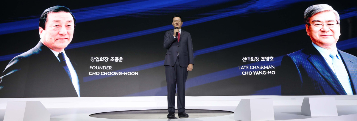 ▲조원태 한진그룹 회장이 23일 서울 용산구 그랜드하얏트호텔에서 열린 '한진그룹 80주년 기념행사'에서 발언하고 있다. 신태현 기자 holjjak@