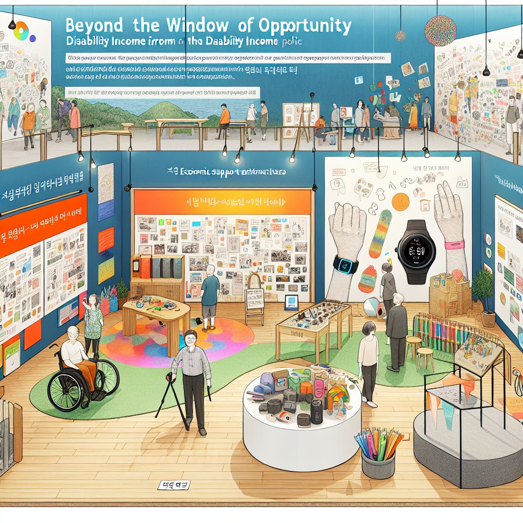 ▲ "기회의 창 너머 장애 소득"이라는 주제를 보여주는 활기차고 포용적인 전시 공간이미지 (김재학 기자·오픈AI 달리)