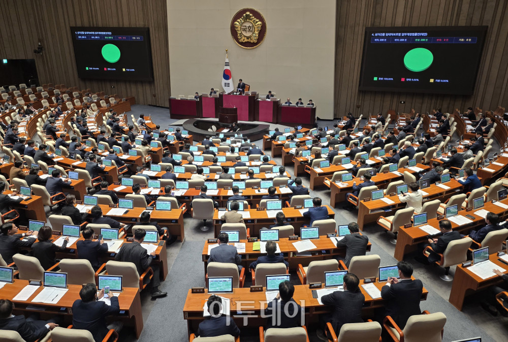 ▲26일 서울 여의도 국회에서 열린 본회의에서 상가건물 임대차보호법 일부개정법률안(대안)이 가결되고 있다. 고이란 기자 photoeran@