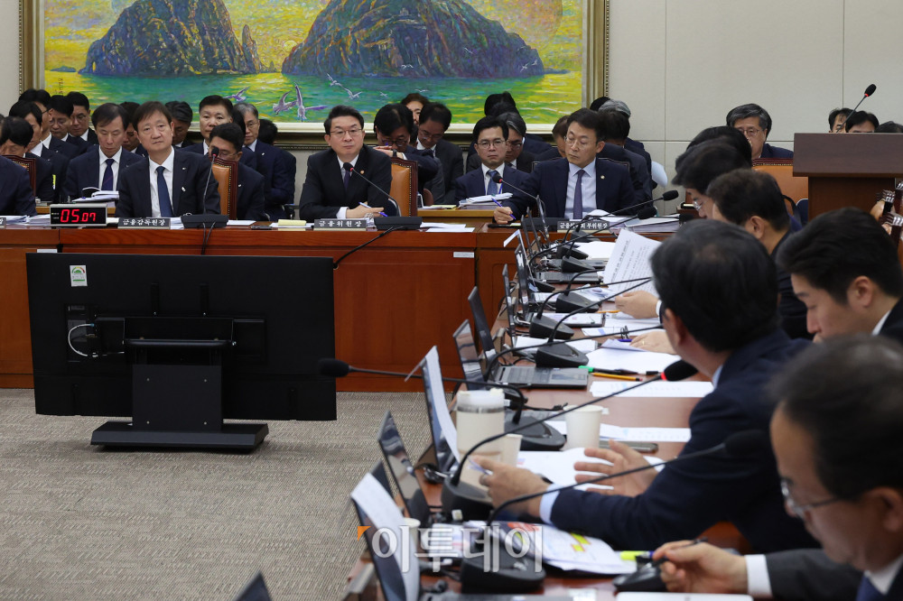 ▲이억원 금융위원장과 이찬진 금융감독원장이 27일 서울 여의도 국회에서 정무위원회에서 열린 종합감사에서 의원 질의에 답하고 있다. 고이란 기자 photoeran@