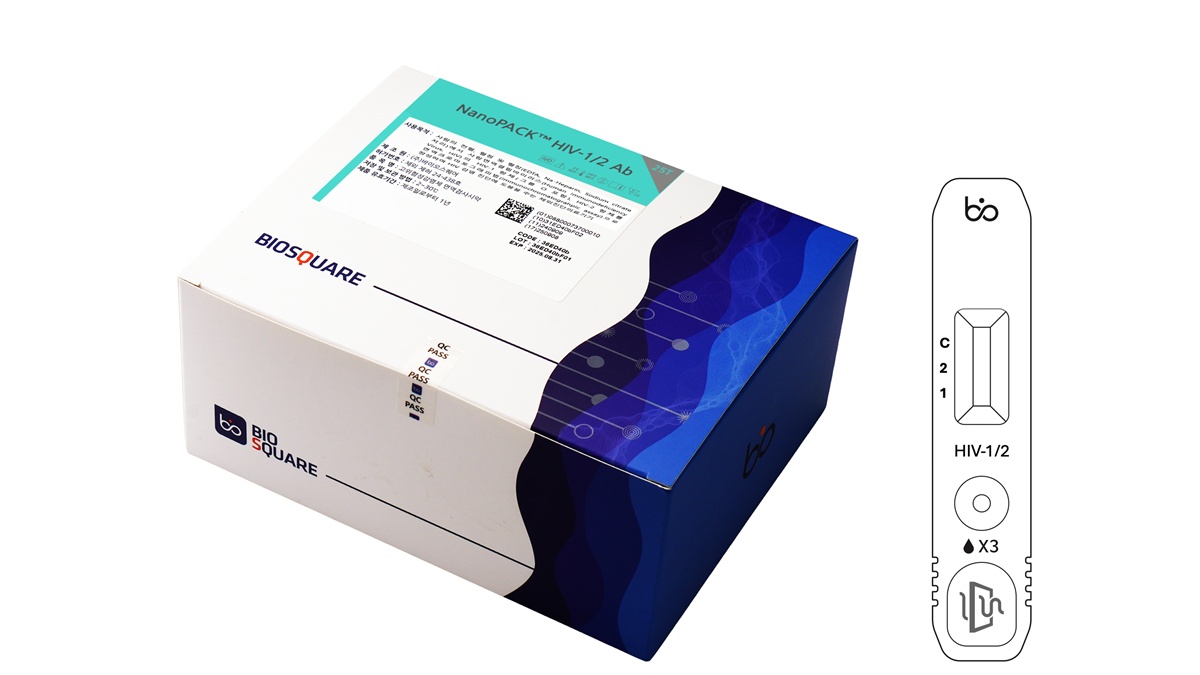 ▲HLB파나진의 자회사 바이오스퀘어가 식품의약품안전처로부터 수출용 제조허가를 획득한 인간면역결핍바이러스(HIV) 감염 진단키트 ‘나노팩 HIV 1/2 Ab(NanoPACK HIV 1/2 Ab)’. (사진제공=HLB파나진)