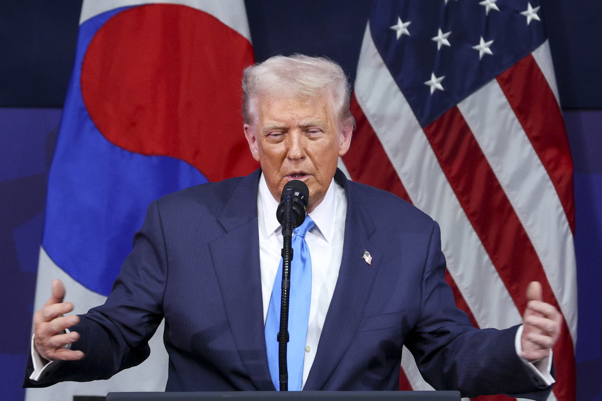 ▲도널드 트럼프 미국 대통령이 29일 경북 경주 예술의전당에서 열린 '2025 아시아태평양경제협력체 최고경영자 서밋(APEC CEO SUMMIT)'에 참석해 연설하고 있다. (연합뉴스)