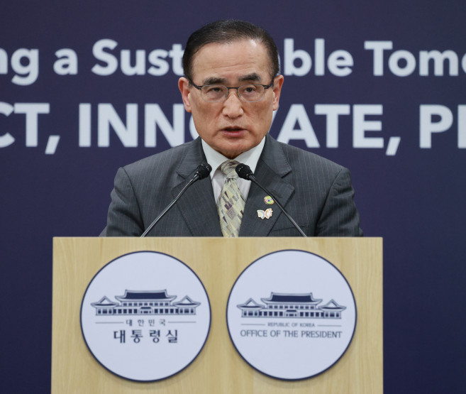 ▲위성락 국가안보실장이 29일 경북 경주 APEC 미디어센터에서 한미 정상회담 관련 브리핑을 하고 있다.  (연합뉴스)