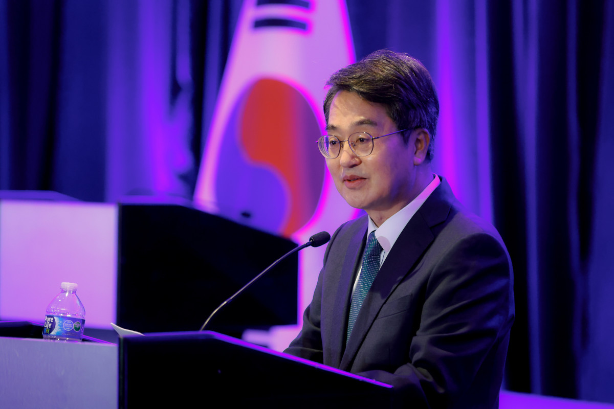 ▲미국 워싱턴 `싱크탱크 컨퍼런스`에서 김동연 경기도지사가 기조연설을 하고 있다. (경기도)