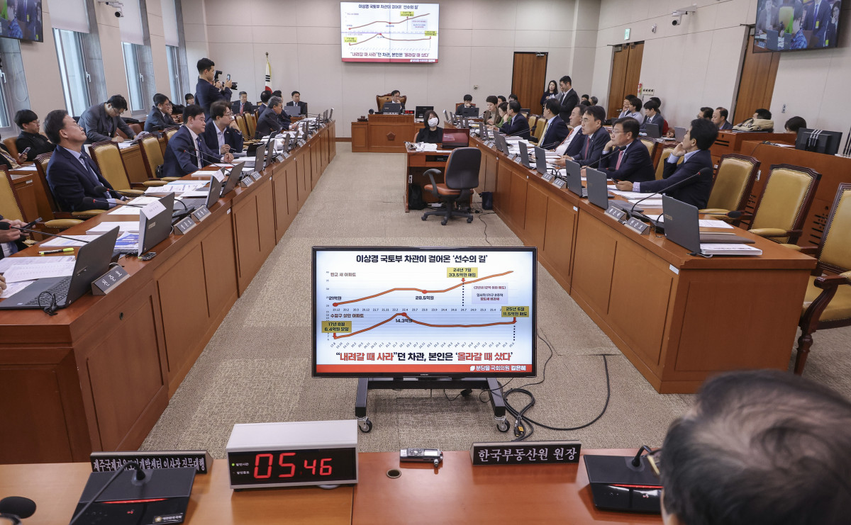 ▲국민의힘 김은혜 의원이 23일 국회 국토교통위원회에서 열린 2025년도 국토위 산하 기관에 대한 국정감사에서 이상경 국토부 1차관의 아파트 갭투자 논란과 관련해 질의하고 있다.  (연합뉴스)