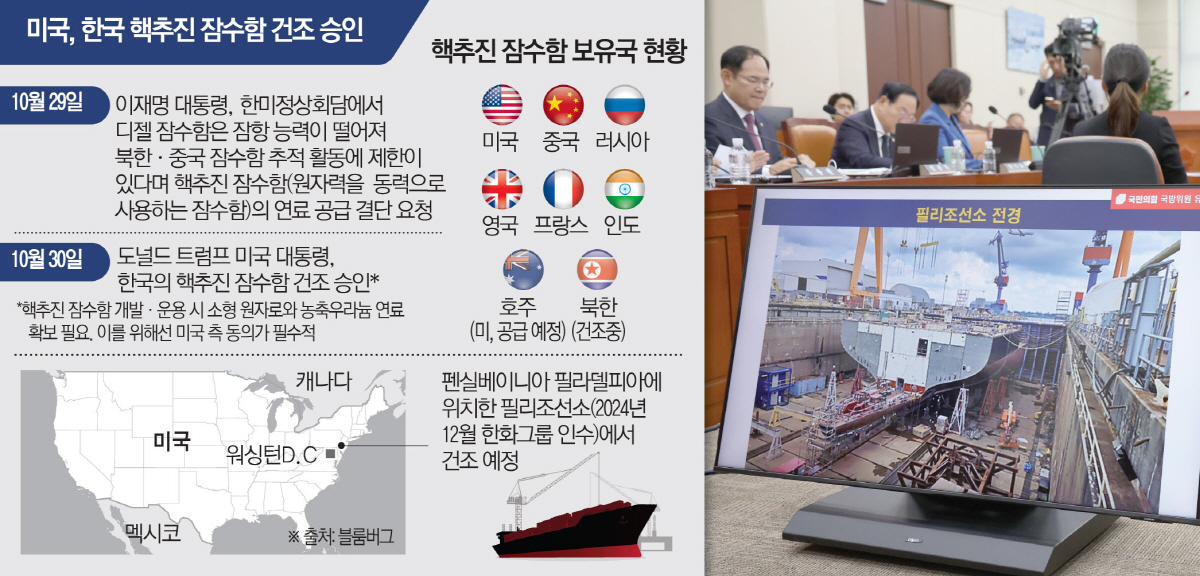 ▲사진은 30일 서울 여의도 국회 국방위원회에서 열린 국방부에 대한 종합감사에서 유용원 국민의힘 의원 질의 중 한국 핵추진 잠수함이 건조될 예정인 필라델피아 필리조선소 사진이 모니터에 나오고 있다.  (뉴시스)