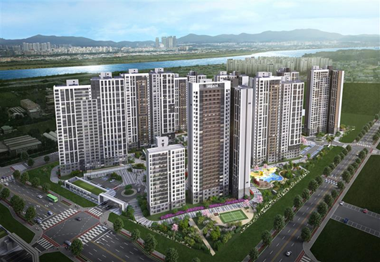 ▲학원가와 인접한 위치에 분양을 앞둔 풍무역세권 수자인 그라센트 1차(B2블록) 조감도. (사진제공=BS한양)