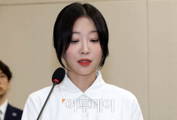 ▲유튜버 쯔양으로 활동 중인 박정원 씨가 14일 서울 여의도 국회에서 열린 과학기술정보방송통신위원회 국정감사에서 의원 질의에 답변하고 있다. 고이란 기자 photoeran@