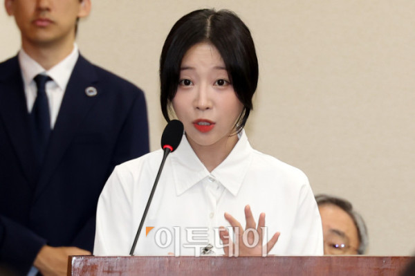 ▲유튜버 쯔양으로 활동 중인 박정원 씨가 14일 서울 여의도 국회에서 열린 과학기술정보방송통신위원회 국정감사에서 의원 질의에 답변하고 있다. 고이란 기자 photoeran@