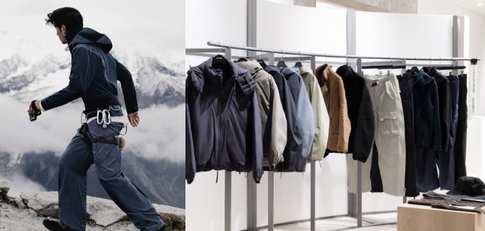 ▲(왼쪽부터) 코오롱스포츠×지용킴 협업 컬렉션 화보컷, 신세계강남 팝업스토어 내부 (사진제공=코오롱FnC)