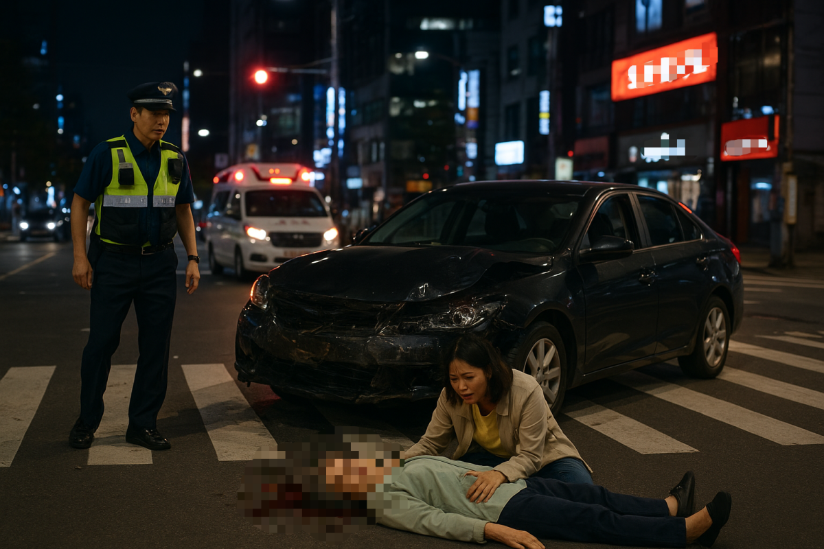 ▲챗GPT가 2일 밤 10시쯤 발생한 외국인 관광객 모녀 교통사고 사건 당시 현장을 상상해 그린 모습이다. (출처=챗GPT)