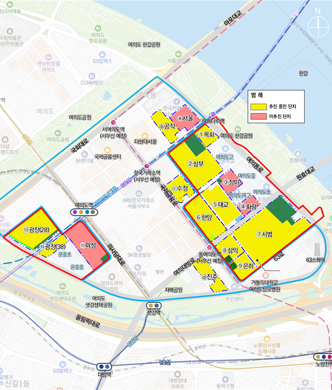 ▲여의도 일대 재건축 현황 (서울시)