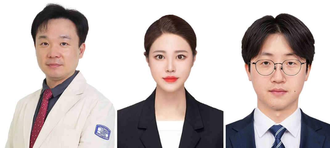 ▲(왼쪽부터)박준욱 가톨릭대학교 서울성모병원 이비인후과 교수, 서효정 한국재료연구원 바이오·헬스재료연구본부 연구원, 정호상 고려대학교 바이오의공학부 교수  (서울성모병원)