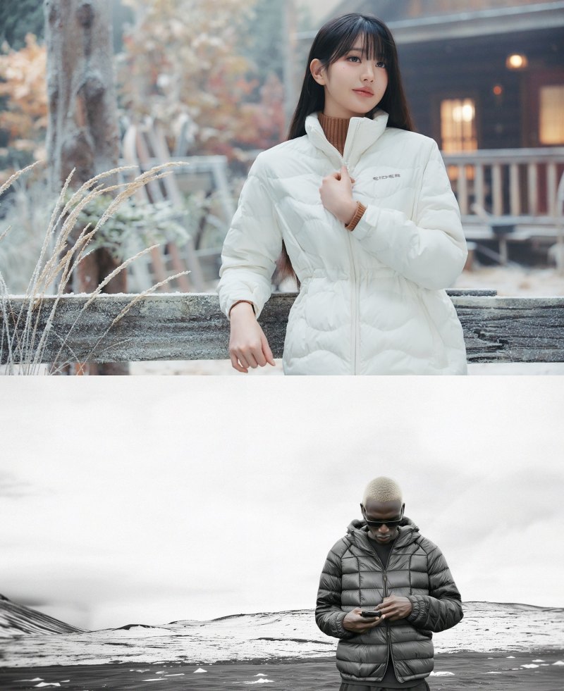 ▲아이더와 티톤브로스의 경량패딩 화보.  (사진제공=아이더, LF)