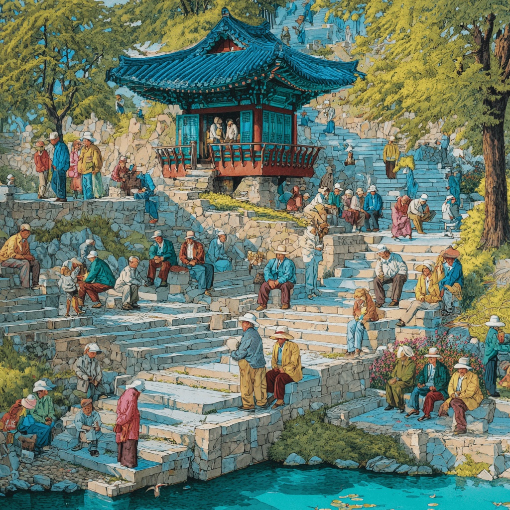 ▲즐겁게 지역사회 활동에 참여하는 노인들의 모습을 담은 수원의 생동감 넘치는 장면 (김재학 기자·미드저니)