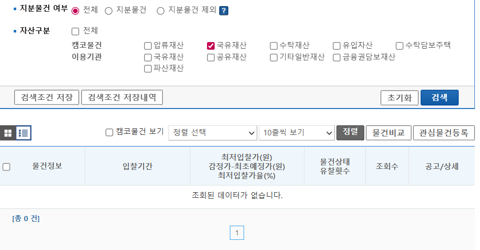 ▲캠코 온비드 내 국유재산 매매현황 (출처 = 캠코 온비드 홈페이지)