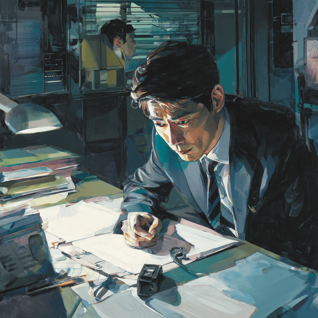 ▲공무원이 사무실에서 비밀리에 대화를 녹음하는 이미지. (김재학 기자·미드저니)