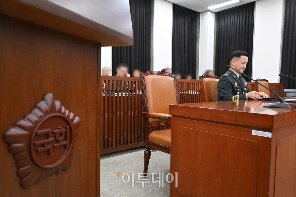▲5일 서울 여의도 국회 정보위원회에서 열린 국군방첩사령부(방첩사) 등에 대한 국정감사에서 편무삼 국군방첩사령관 직무대리가 참석하고 있다. 고이란 기자 photoeran@
