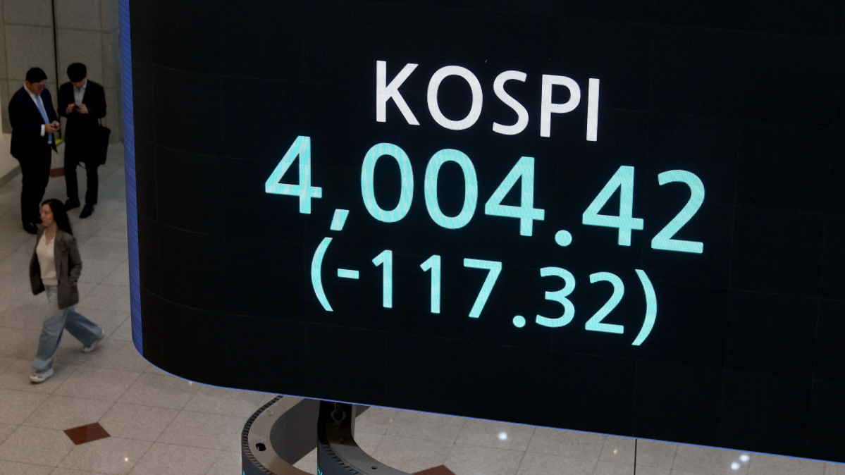 ▲5일 오전 한때 전장보다 6%넘게 급락하며 사이드카가 발동된 코스피가 하락폭을 만회하며 4000선을 회복했다. 이날 코스피는 전장보다 117.32포인트(2.85%) 내린 4004.42에, 코스닥은 24.68포인트(2.66%) 하락한 901.89에 장을 마감했다. 서울 여의도 한국거래소 전광판에 코스피 종가가 표시되고 있다. 신태현 기자 holjjak@