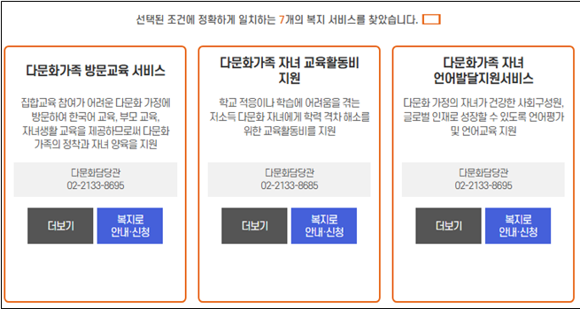 ▲서울복지포털 내 ‘복지서비스 검색’ 화면(검색 조건 모두 부합) (사진제공=서울시)