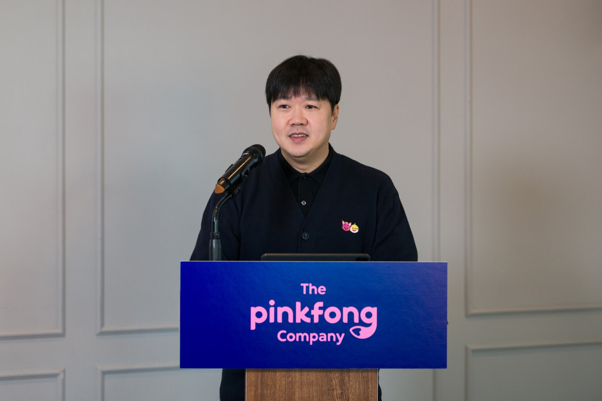 ▲3일 서울 여의도에서 열린 IPO 기자간담회에서 김민석 더핑크퐁컴퍼니 대표가 회사를 소개하고 있다.  (사진제공=더핑크퐁컴퍼니)