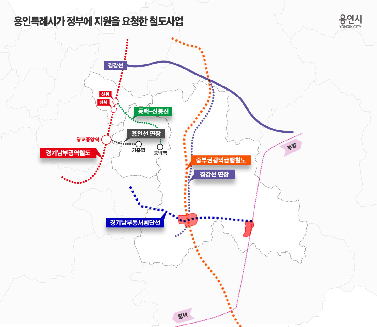 ▲용인특례시가 정부에 지원을 요청한 철도사업 (용인특례시)