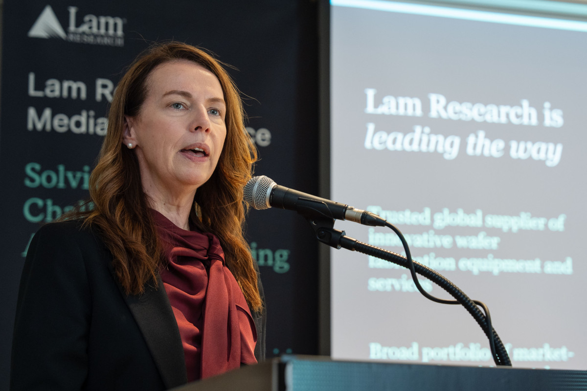 ▲오드리 찰스 램리서치 기업 전략 및 어드밴스드 패키징 부문 수석 부사장이 14일 웨스틴 서울 파르나스에서 열린 기자간담회에서 발언하고 있다. (자료제공=램리서치)