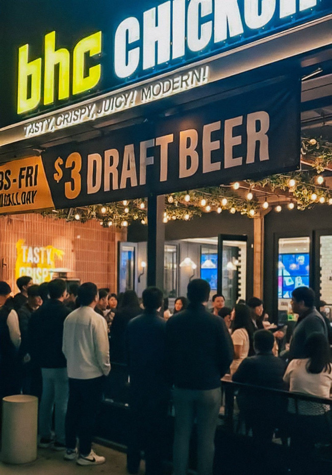 ▲ bhc 미국 직영 2호점 ‘채프먼 플라자점’ 전경. (사진제공=다이닝브랜즈그룹)