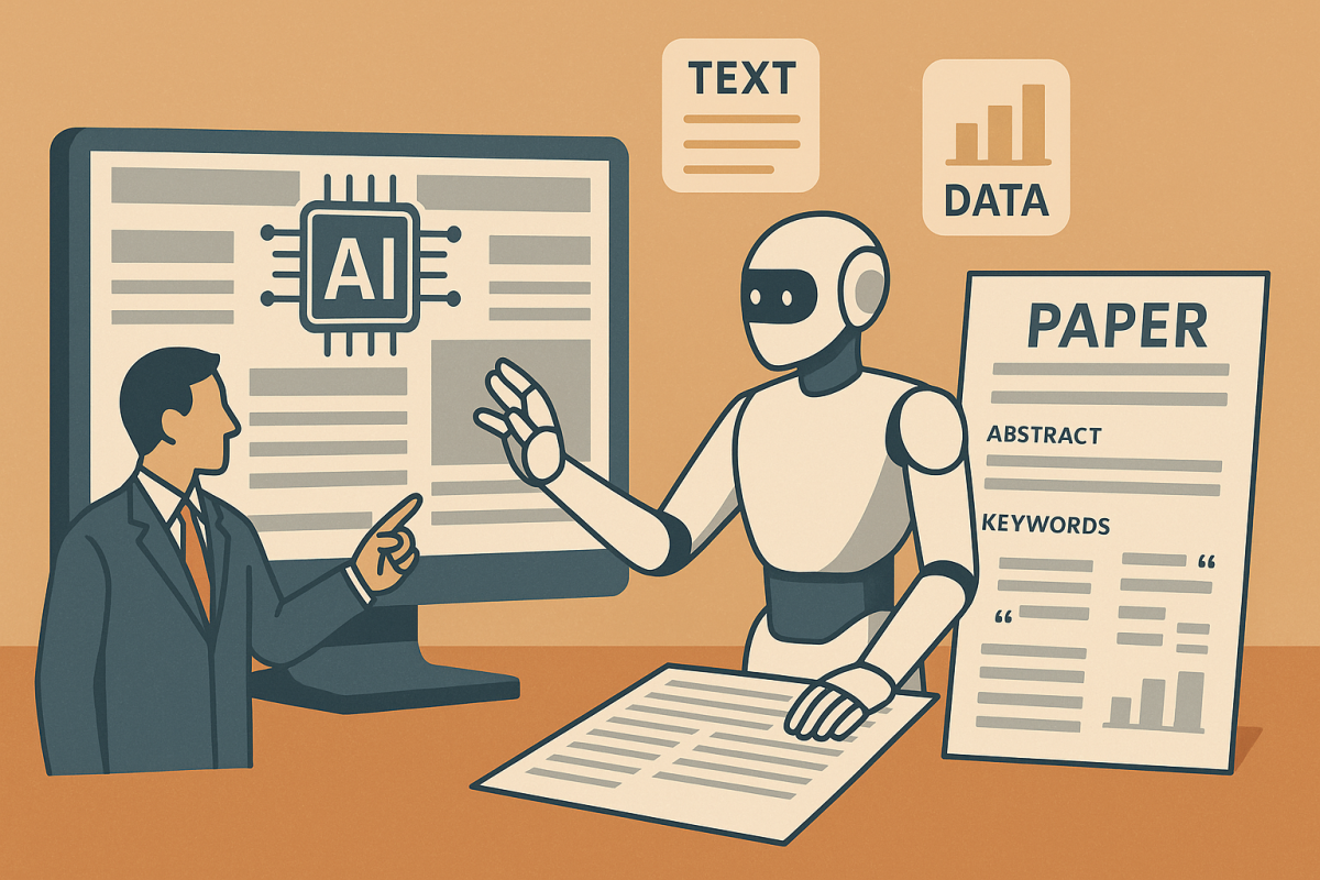 ▲인공지능의 텍스트 및 데이터 분석 방식을 설명하는 참고 이미지가 연구 논문의 초록과 키워드 등 구조화된 정보를 중심으로 AI가 내용을 이해하는 과정을 보여주고 있다. (사진출처=챗GPT)