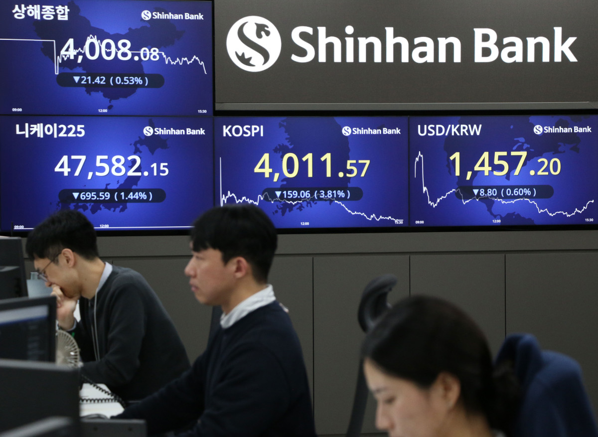 ▲지난 14일 오후 3시 30분 기준 신한은행 딜링룸. ( 사진제공=신한은행)