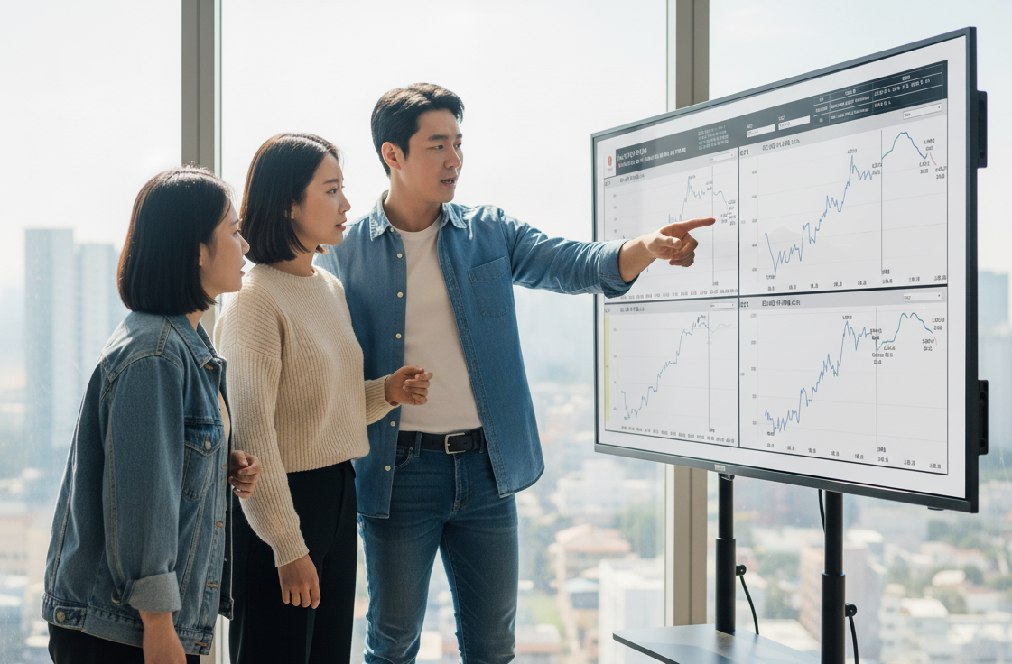 ▲롯데웰푸드 ‘AI 구매 어시스턴트’를 활용하고 있는 담당자들 (사진제공=롯데웰푸드)