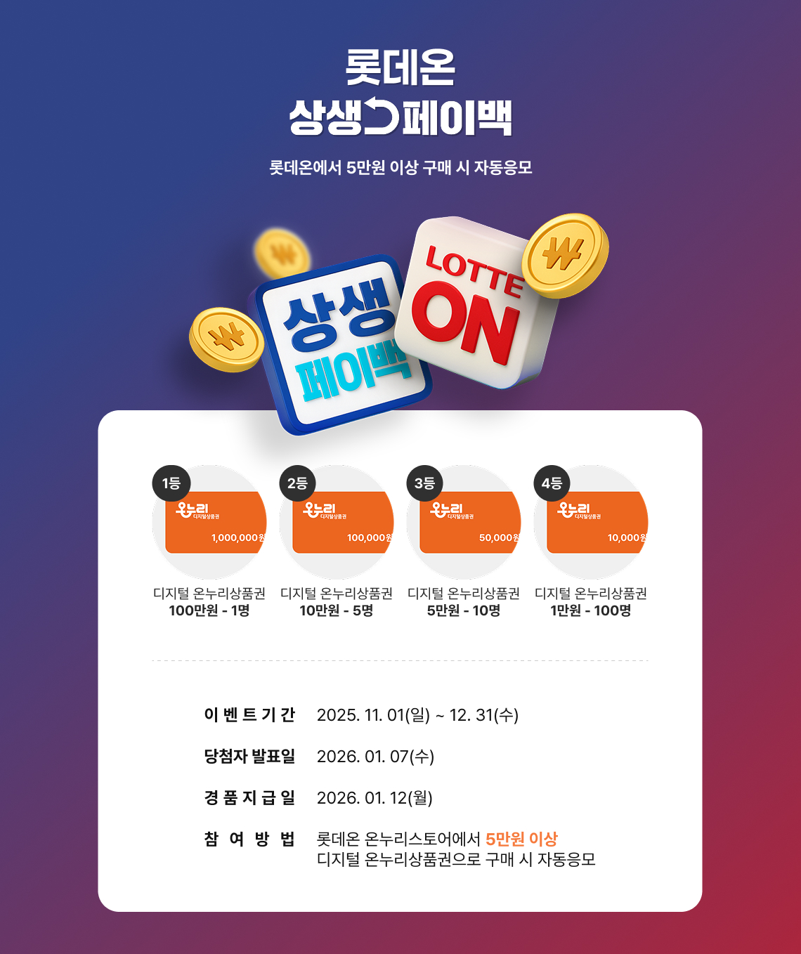 ▲롯데온 상생페이백 복권 이벤트. (사진제공=롯데온)