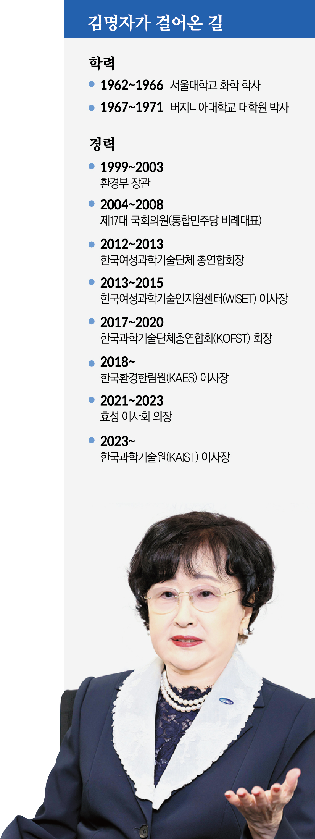 ▲김명자 카이스트 이사장이 걸어온 길 (이투데이 그래픽팀=신미영 기자)