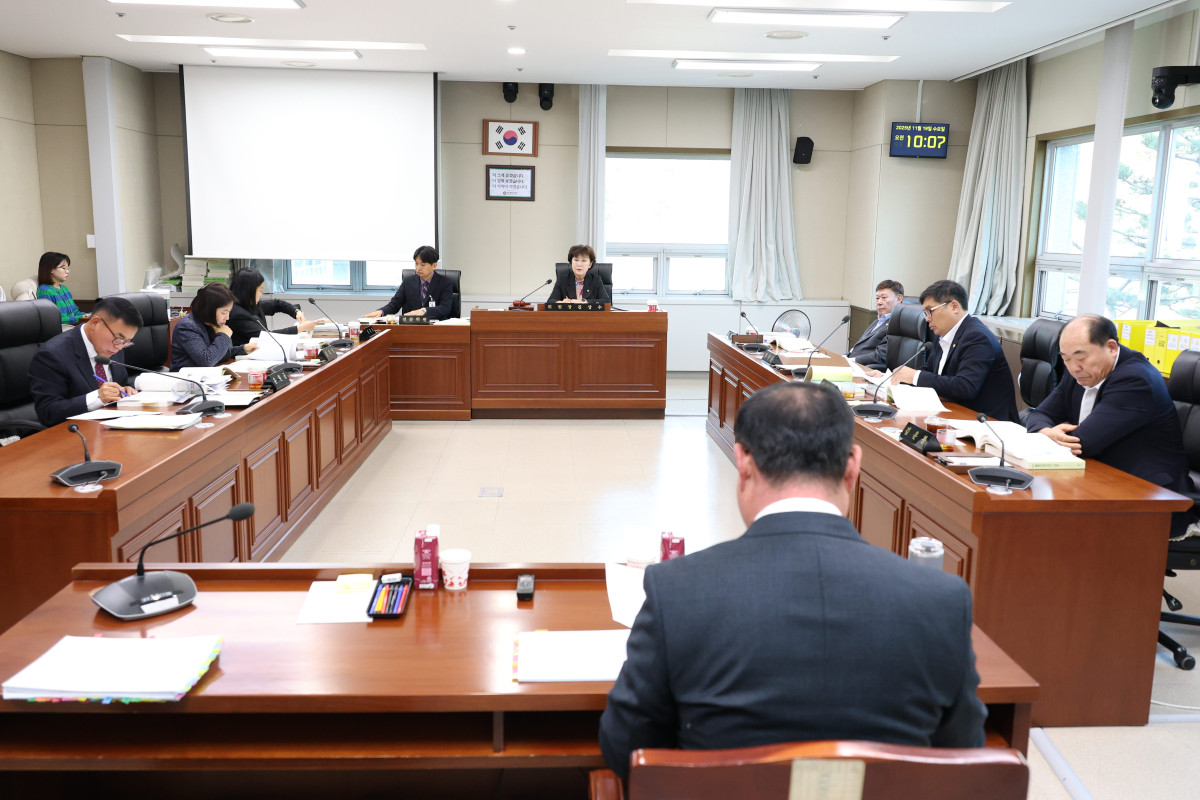 ▲용인특례시의회 문화복지위원회가 사회복지국과 3개 구 사회복지과를 대상으로 행정사무감사를 진행하고 있다. 제공 (용인특례시의회)