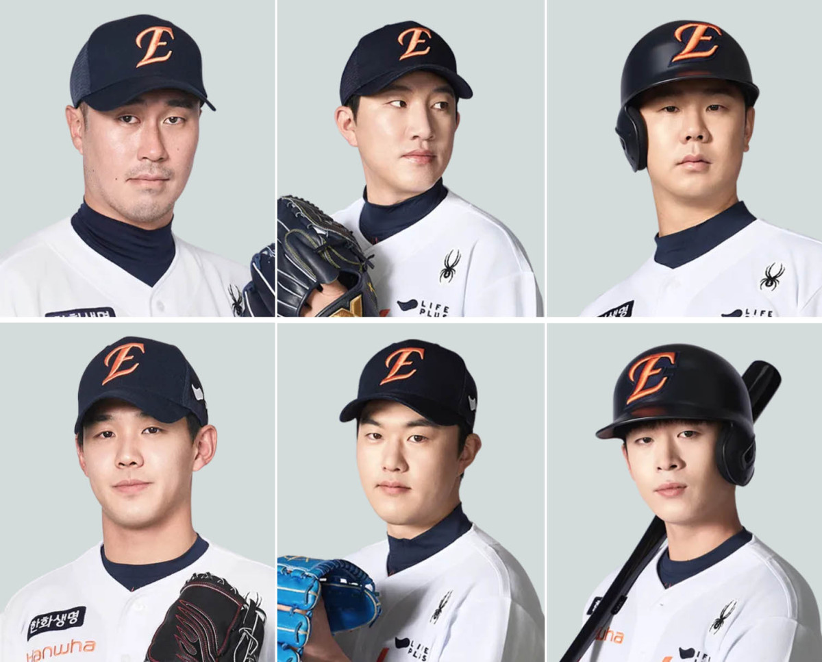 ▲(사진 맨 위 왼쪽부터 시계 방향) 장민재, 장시환, 김인환, 조한민, 이충호, 윤대경 (출처=한화 이글스 홈페이지)