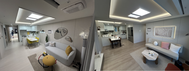 ▲'안양자이 헤리티온' 전용면적 49㎡(왼쪽)와 59㎡ 유닛 내부 모습. (천상우 1000tkddn@)