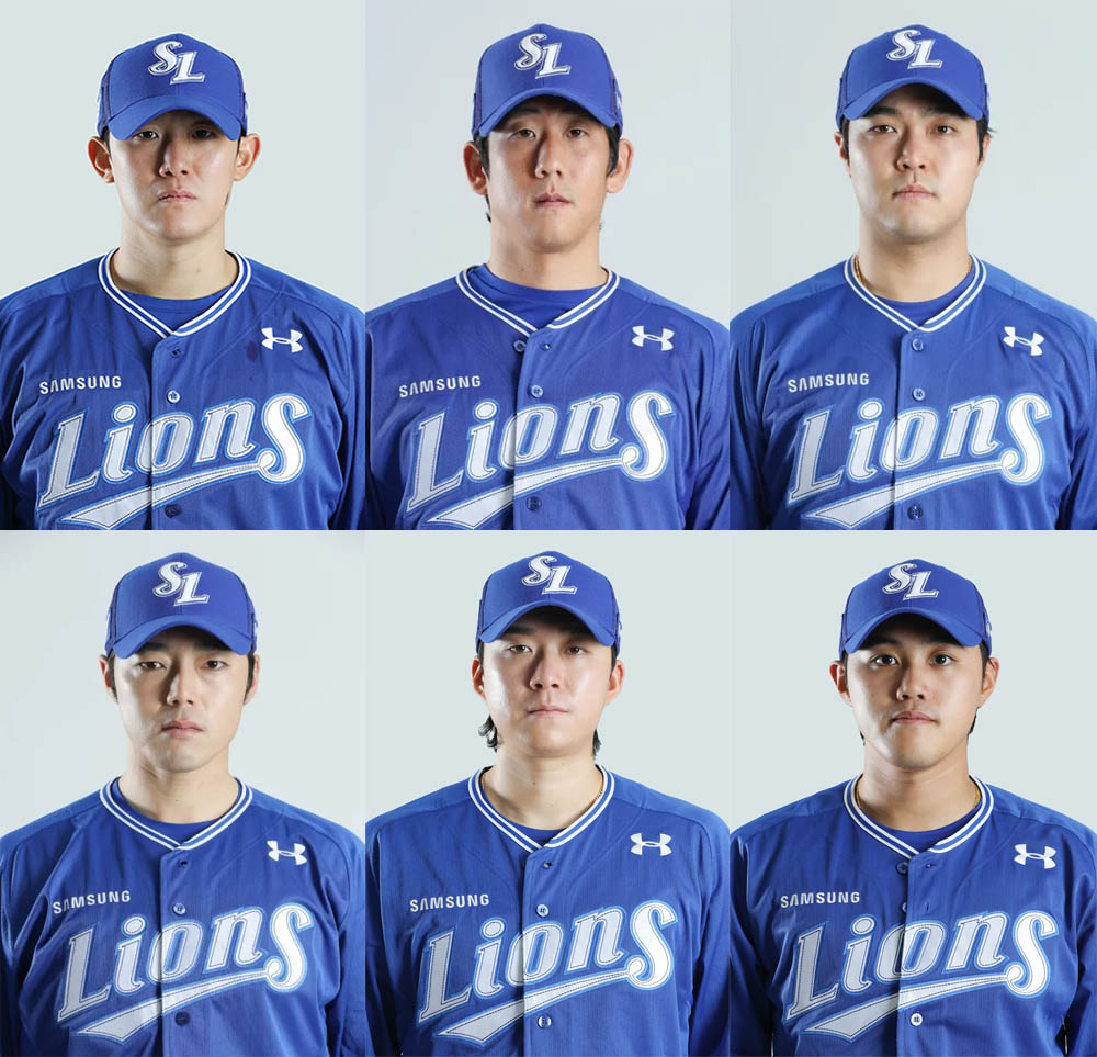 ▲(사진 맨위 왼쪽부터 시계방향) 김대우, 이상민, 최성훈, 공민규, 안주형, 김민수 (출처=삼성 라이온즈 홈페이지 캡처)
