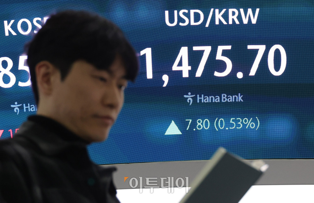 ▲원·달러 환율이 1470원을 돌파하며 7개월 만에 최고치를 기록했다. 21일 서울 중구 하나은행 딜링룸 전광판에 원·달러 환율이 나오고 있다. 이날 환율은 주간 거래 종가(15시30분) 기준 전일 대비 7.7원 오른 1475.6원을 갱신했다. 고이란 기자 photoeran@ (이투데이DB)