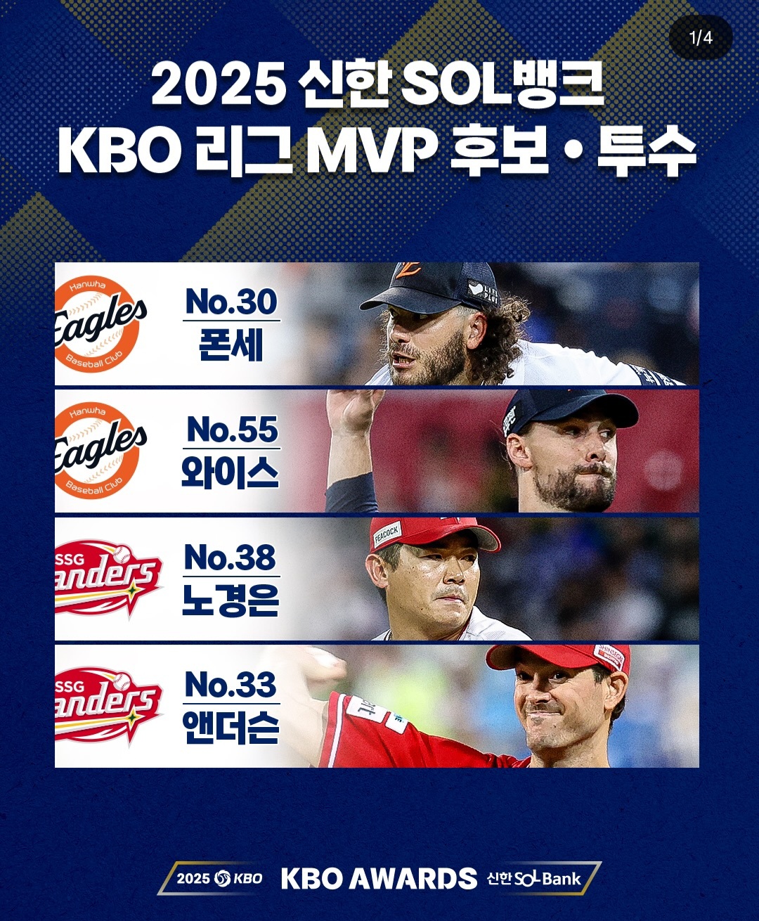 ▲오늘 KBO MVP·신인상 시상식, 중계 어디서?, 폰세 MVP 후보 (출처=KBO 공식 인스타그램 캡처)
