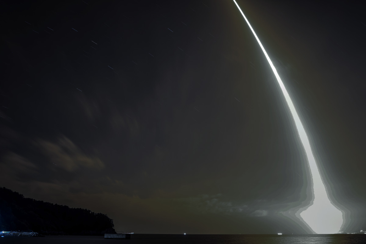 ▲누리호 4차 발사 궤적 사진. (사진제공=항우연)