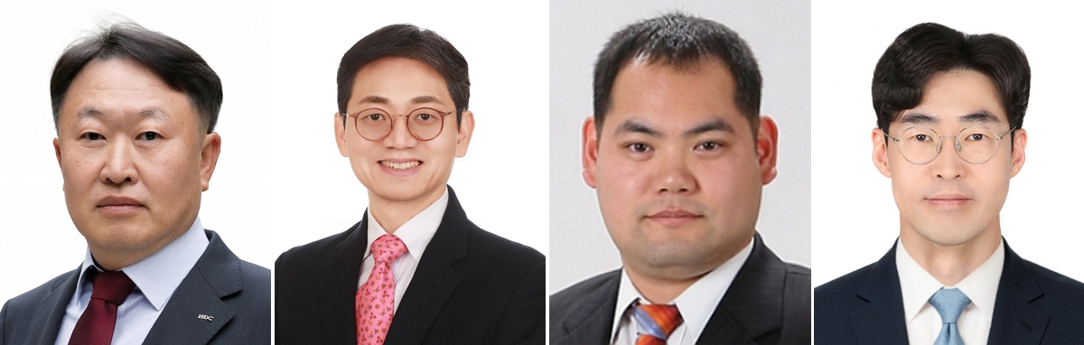 ▲왼쪽부터 김영한 통영에코파워 대표이사, 김상균 HDC현대PCE 대표이사, 이종원 부산컨테이너터미널 대표이사, 최선영 HDC랩스 대표이사 직무대행. (사진제공=HDC그룹)