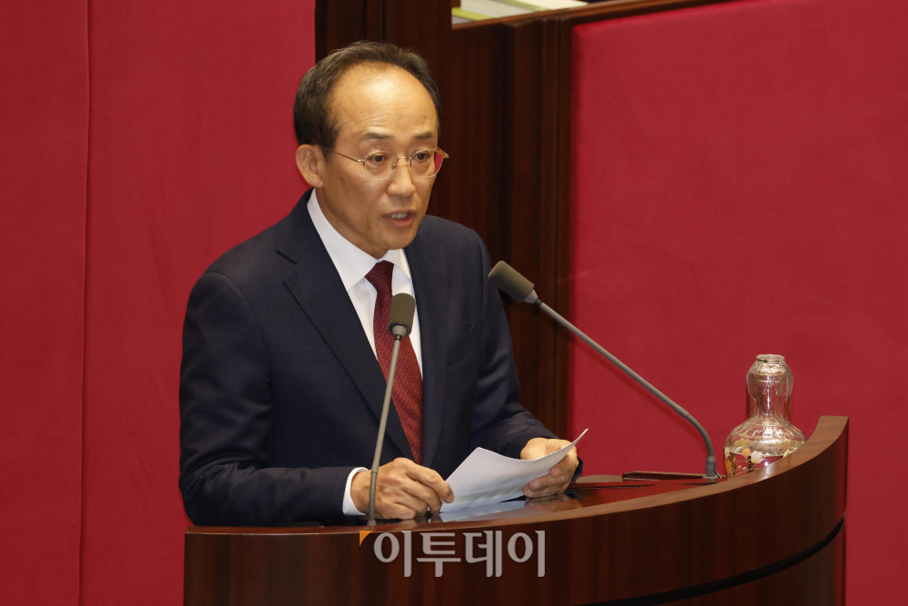 ▲추경호 국민의힘 의원이 27일 서울 여의도 국회에서 열린 본회의에서 자신의 체포동의안 표결에 앞서 신상발언을 하고 있다. 고이란 기자 photoeran@