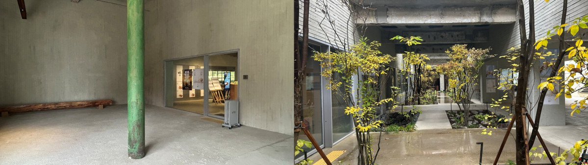 ▲옛 양조장이 기둥이 남아있는 모습(왼쪽)으로 중정 등을 활용해 공원 콘셉트를 살렸다. (사진=연희진 기자)